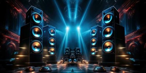 multimedia-acoustic-speakers-with-neon-lighting-sound-audio-system-in-the-bright-rays-of-spotlights-photo